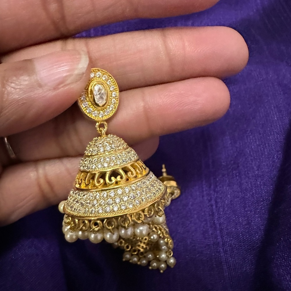 New jhumka pearls kundan saree salwar Indian earring Pakistani Indian earring